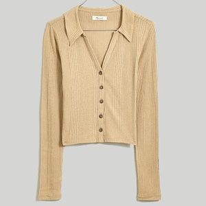 Madewell Variegated Rib V-Neck Polo Shirt Size XXL CROPPED SHEER AND RUN…